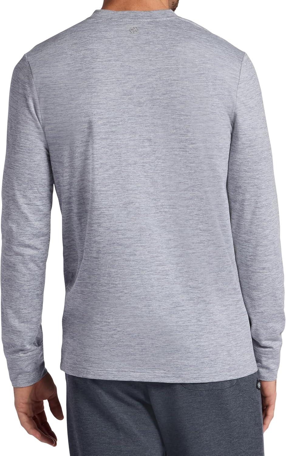 imageGaiam Mens Bliss Balance Long Sleeve Henley Standard Fit Stretch Midweight MaterialSleet Heather
