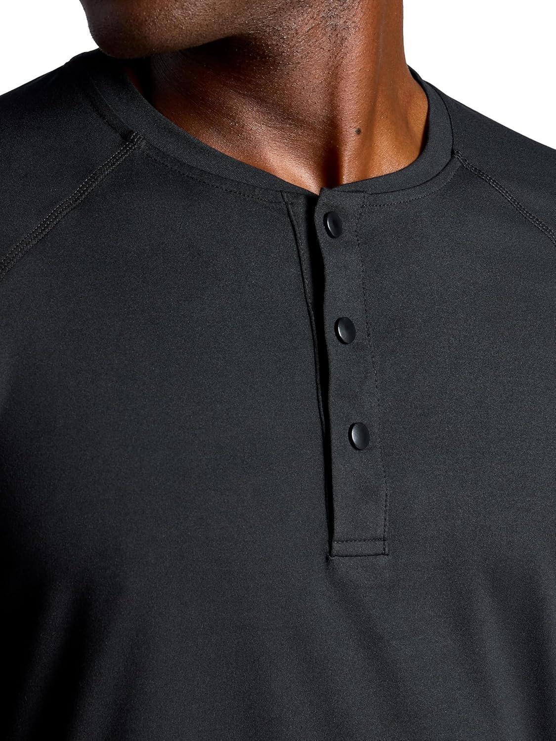 imageGaiam Mens Commuter Long Sleeve Henley Shirt Standard Fit Stretch Midweight MaterialBlack