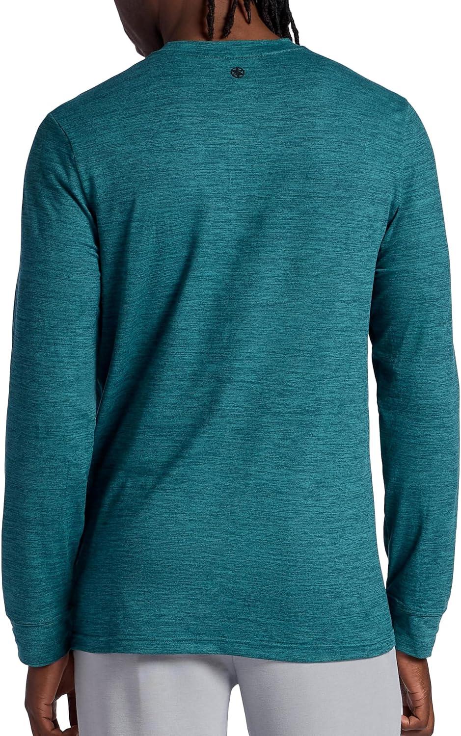 imageGaiam Mens Commuter Long Sleeve Henley Shirt Standard Fit Stretch Midweight MaterialDeep Teal Heather