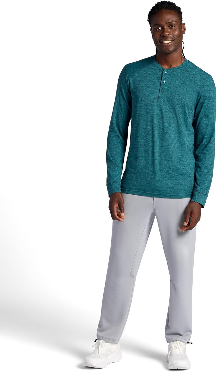 imageGaiam Mens Commuter Long Sleeve Henley Shirt Standard Fit Stretch Midweight MaterialDeep Teal Heather