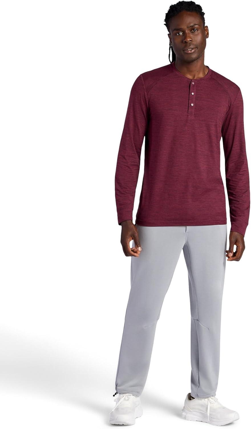 imageGaiam Mens Commuter Long Sleeve Henley Shirt Standard Fit Stretch Midweight MaterialPort Royale Heather