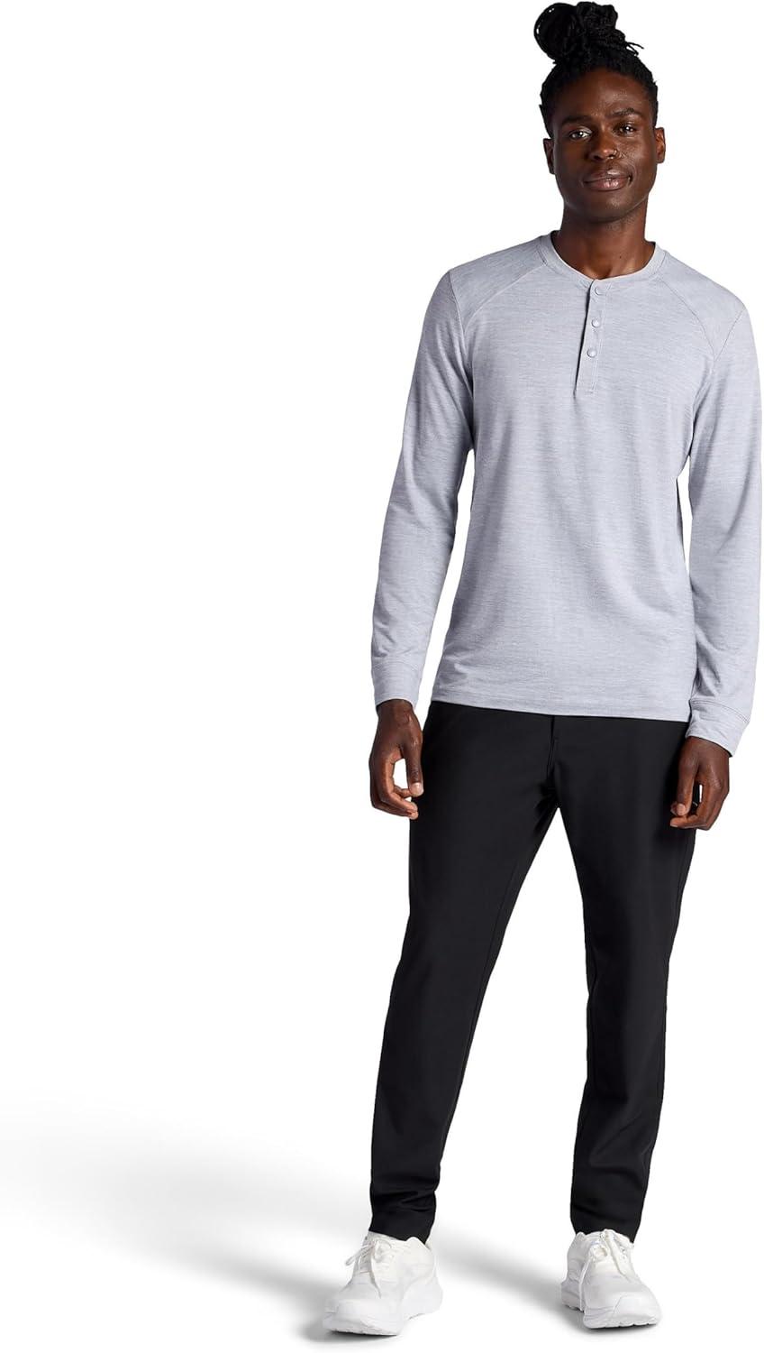 imageGaiam Mens Commuter Long Sleeve Henley Shirt Standard Fit Stretch Midweight MaterialSleet Heather