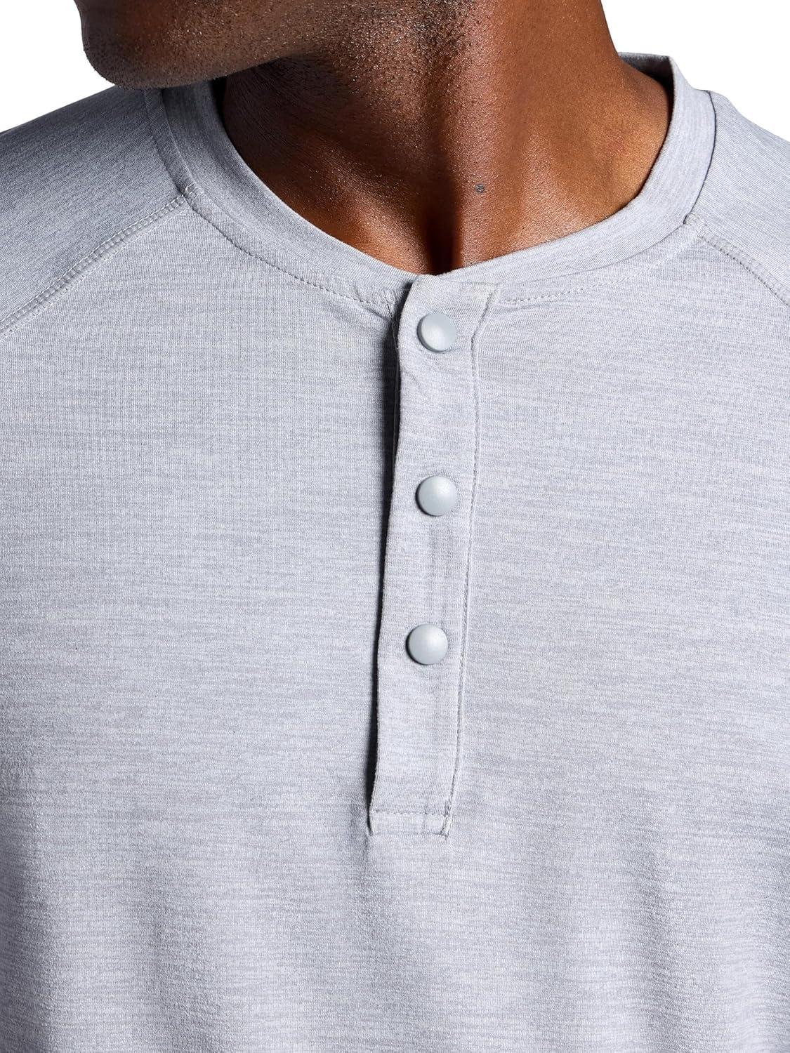 imageGaiam Mens Commuter Long Sleeve Henley Shirt Standard Fit Stretch Midweight MaterialSleet Heather