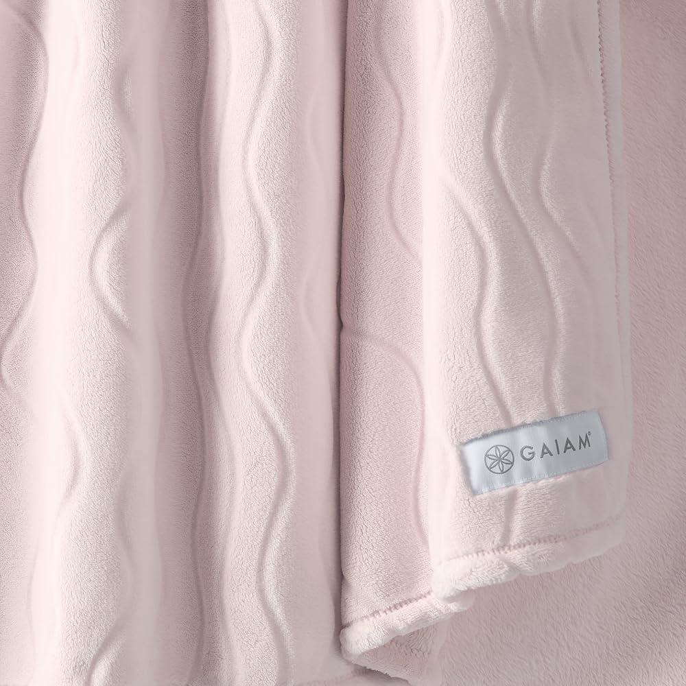imageGaiam Super Soft Velvetloft Warp Knit Blanket Twin Size Plush Comfort Warm Blanket with Carved Texture TourmalineBlush