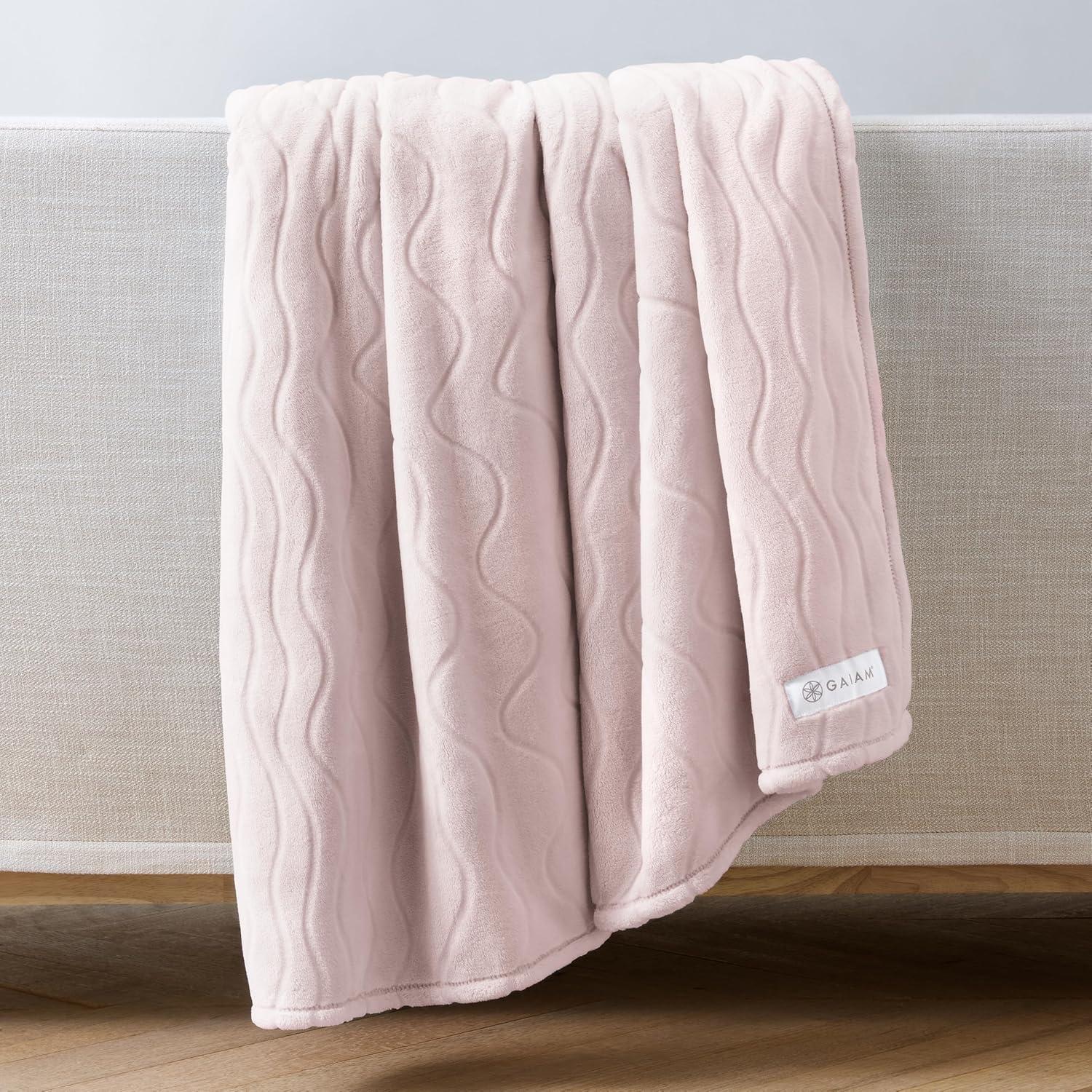 imageGaiam Super Soft Velvetloft Warp Knit Blanket Twin Size Plush Comfort Warm Blanket with Carved Texture TourmalineBlush