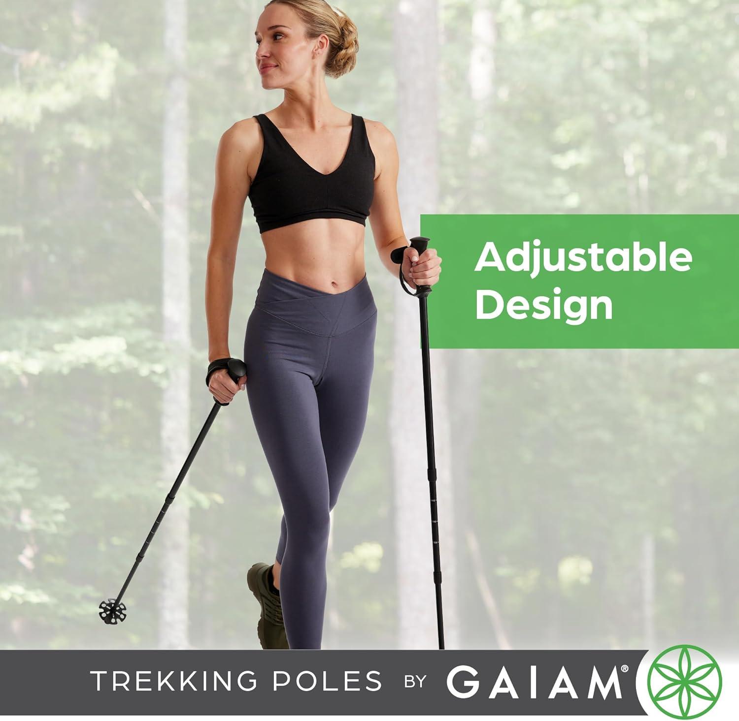 imageGaiam Trekking Poles Pair Black Lightweight 7075 Aluminum Hiking Support Walking Stick ComfortGrip Handles AllTerrain Baskets amp Styles Included Camping amp Hiking Essentials