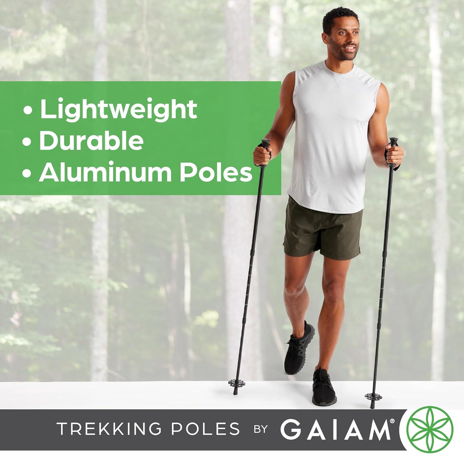 imageGaiam Trekking Poles Pair Black Lightweight 7075 Aluminum Hiking Support Walking Stick ComfortGrip Handles AllTerrain Baskets amp Styles Included Camping amp Hiking Essentials