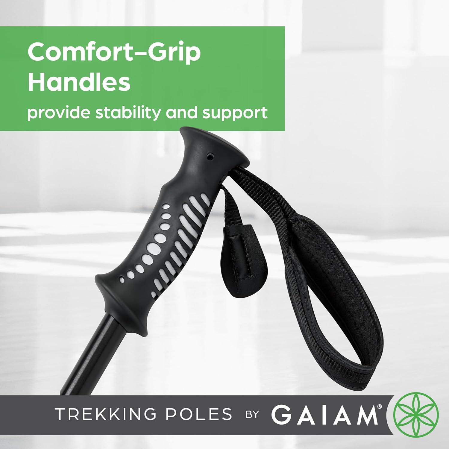 imageGaiam Trekking Poles Pair Black Lightweight 7075 Aluminum Hiking Support Walking Stick ComfortGrip Handles AllTerrain Baskets amp Styles Included Camping amp Hiking Essentials