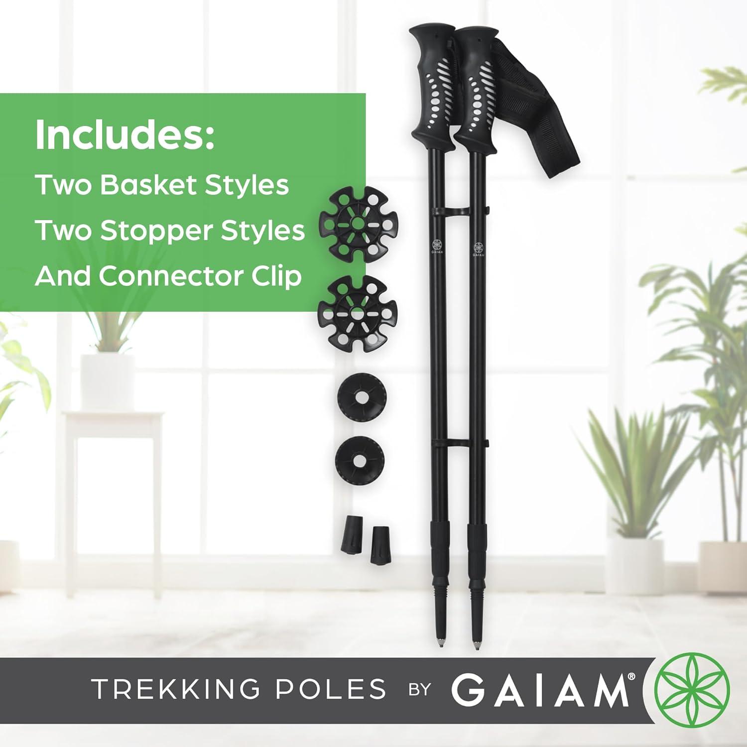 imageGaiam Trekking Poles Pair Black Lightweight 7075 Aluminum Hiking Support Walking Stick ComfortGrip Handles AllTerrain Baskets amp Styles Included Camping amp Hiking Essentials
