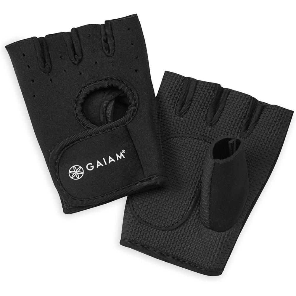 imageGaiam Fitness Fingerless Gloves for Weight Training BlackBlack Padded Palm Breathable Mesh Adjustable Velcro Fit amp Comfort Grip for Weight Lifting Workout Gloves for Men amp WomenSmallMedium