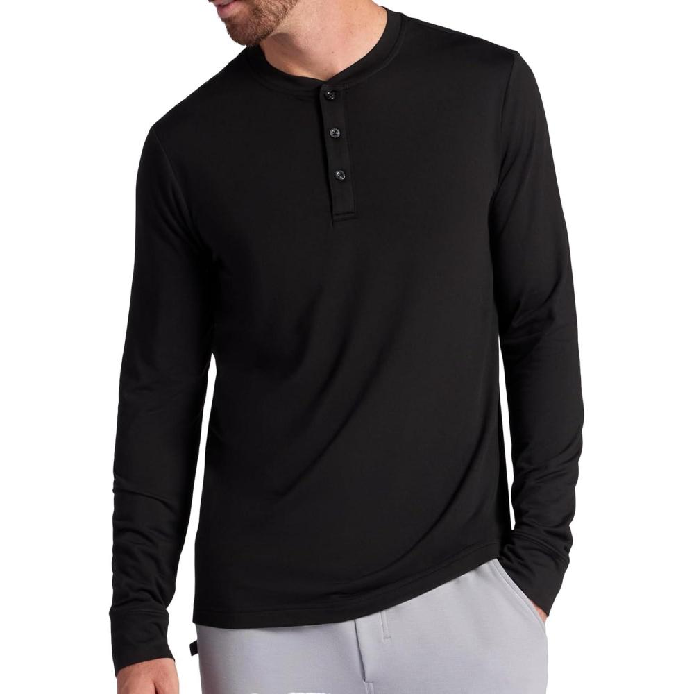 imageGaiam Mens Bliss Balance Long Sleeve Henley Standard Fit Stretch Midweight MaterialBlack