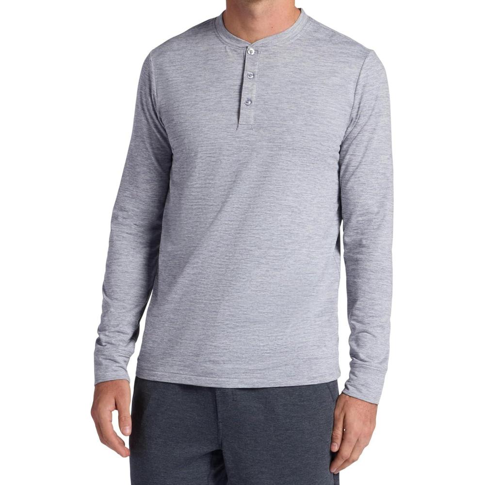 imageGaiam Mens Bliss Balance Long Sleeve Henley Standard Fit Stretch Midweight MaterialSleet Heather