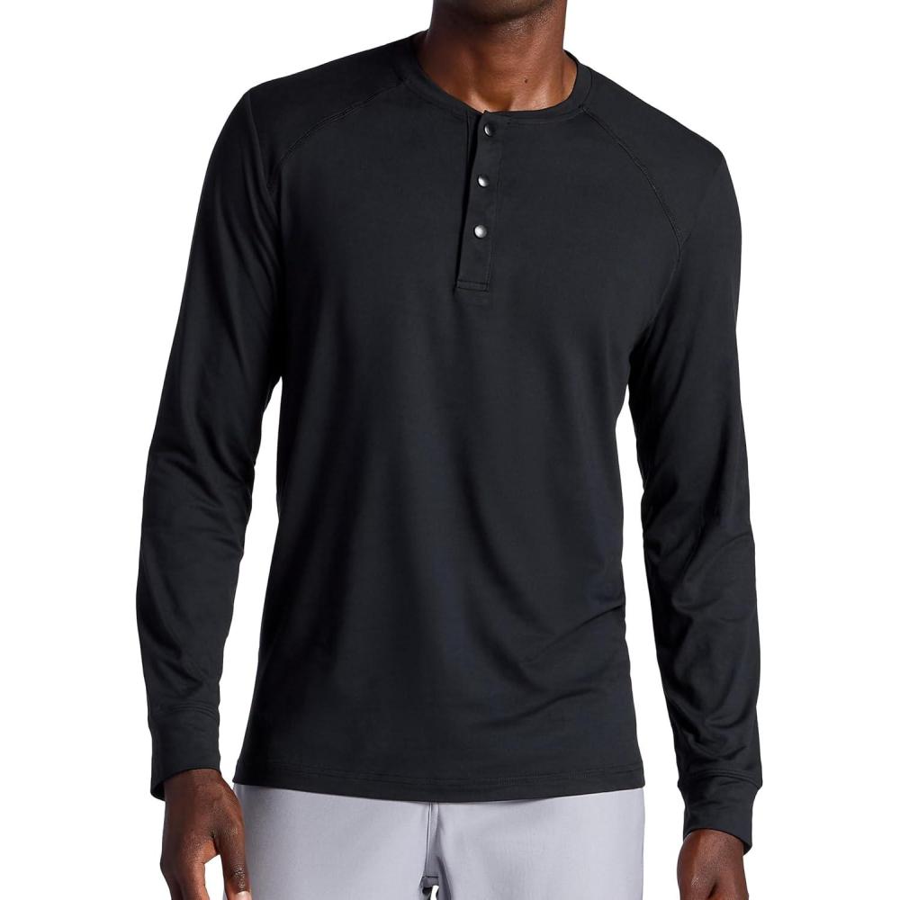 imageGaiam Mens Commuter Long Sleeve Henley Shirt Standard Fit Stretch Midweight MaterialBlack