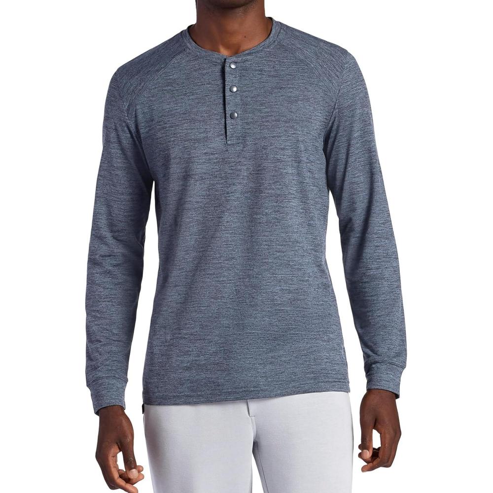 imageGaiam Mens Commuter Long Sleeve Henley Shirt Standard Fit Stretch Midweight MaterialEbony Heather