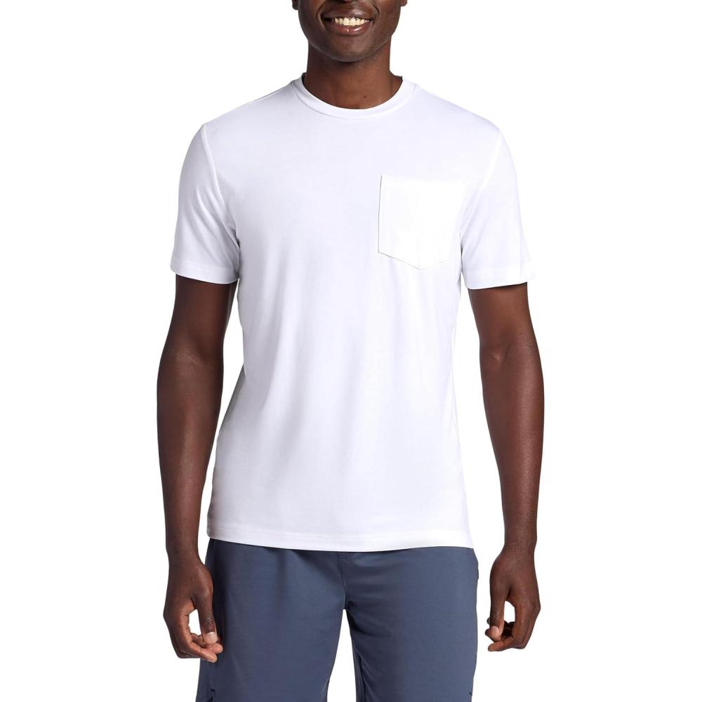 imageGaiam Mens Stretch Tech TShirt with Pocket Standard Fit Stretch Midweight MaterialStark White