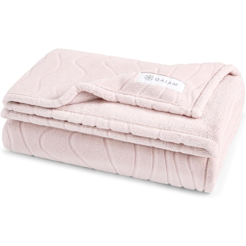imageGaiam Super Soft Velvetloft Warp Knit Blanket Twin Size Plush Comfort Warm Blanket with Carved Texture TourmalineBlush
