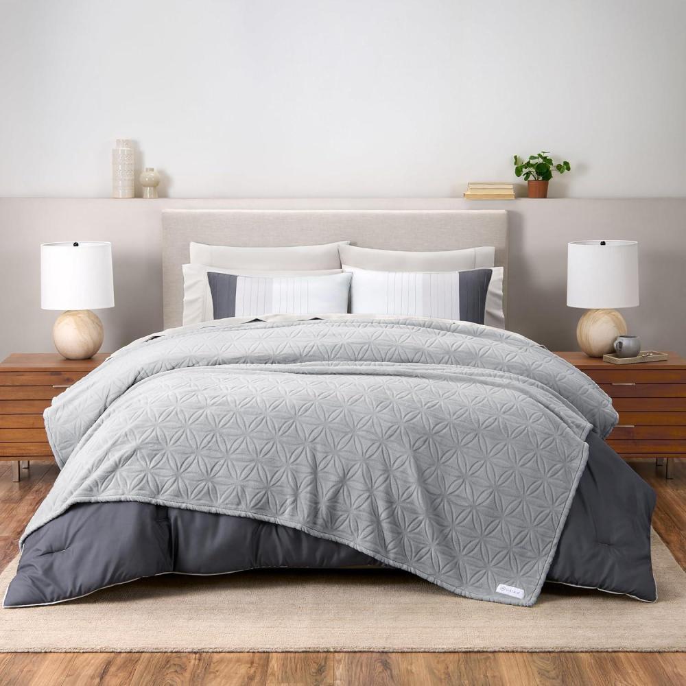 imageGaiam Super Soft Velvetloft Warp Knit Blanket Twin Size Plush Comfort Warm Blanket with Carved Texture TourmalineCharcoal