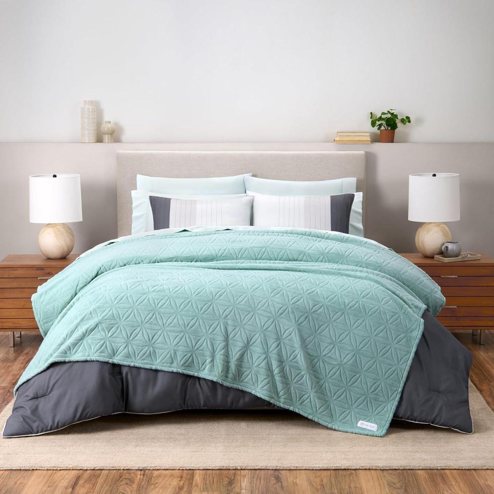 imageGaiam Super Soft Velvetloft Warp Knit Blanket Twin Size Plush Comfort Warm Blanket with Carved Texture TourmalineOcean