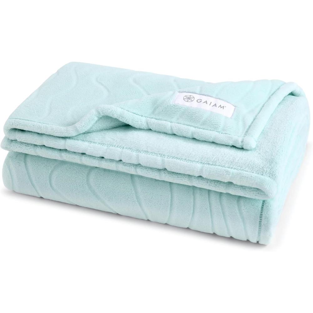 imageGaiam Super Soft Velvetloft Warp Knit Blanket Twin Size Plush Comfort Warm Blanket with Carved Texture TourmalinePale Auqa
