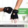 Gaiam Fitness Fingerless Gloves for Weight Training (Black/Black), Padded Palm, Breathable Mesh, Adjustable Velcro Fit & Comfort Grip for Weight Lifting, Workout Gloves for Men & Women(Small-Medium)
