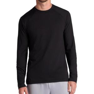 Gaiam Mens Bliss Balance Long Sleeve Crewneck Top, Standard Fit, Stretch Midweight Material(Black)