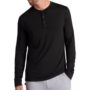 Gaiam Mens Bliss Balance Long Sleeve Henley, Standard Fit, Stretch Midweight Material(Black)