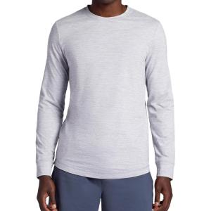 Gaiam Mens Breathe Ease Long Sleeve Crewneck Top, Standard Fit, Stretch Heavyweight Material(Sleet Heather)