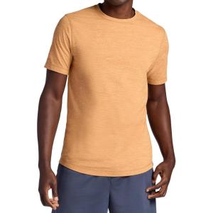 Gaiam Mens Breathe Ease Short Sleeve Crewneck Top, Standard Fit, Stretch Heavyweight Performance Material(Biscuit Heather)
