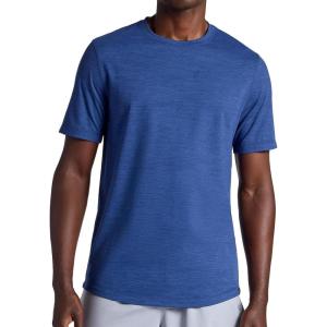 Gaiam Mens Breathe Ease Short Sleeve Crewneck Top, Standard Fit, Stretch Heavyweight Performance Material(Medieval Blue Heather)