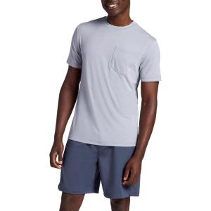 Gaiam Mens Stretch Tech T-Shirt with Pocket, Standard Fit, Stretch Midweight Material(Sleet)