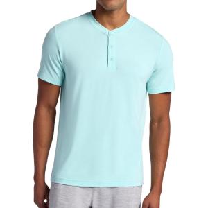 Gaiam Mens Bliss Balance Short Sleeve Henley Top(Pastel Turq)