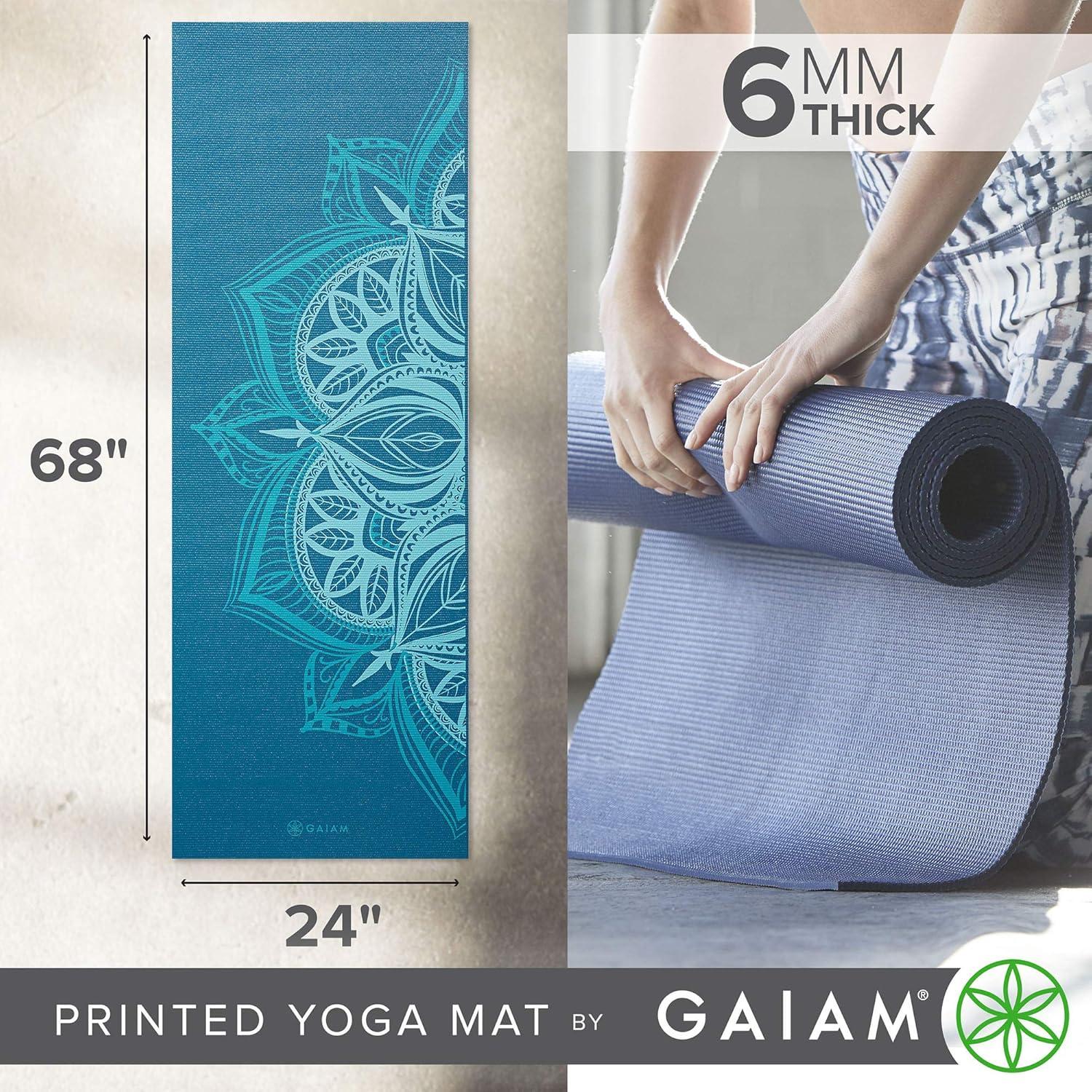 imageGaiam Yoga Mat  Premium 6mm Print Extra Thick Non Slip Exercise amp Fitness Mat for All Types of Yoga Pilates amp Floor Workouts 68L x 24W x 6mm ThickIndigo Point