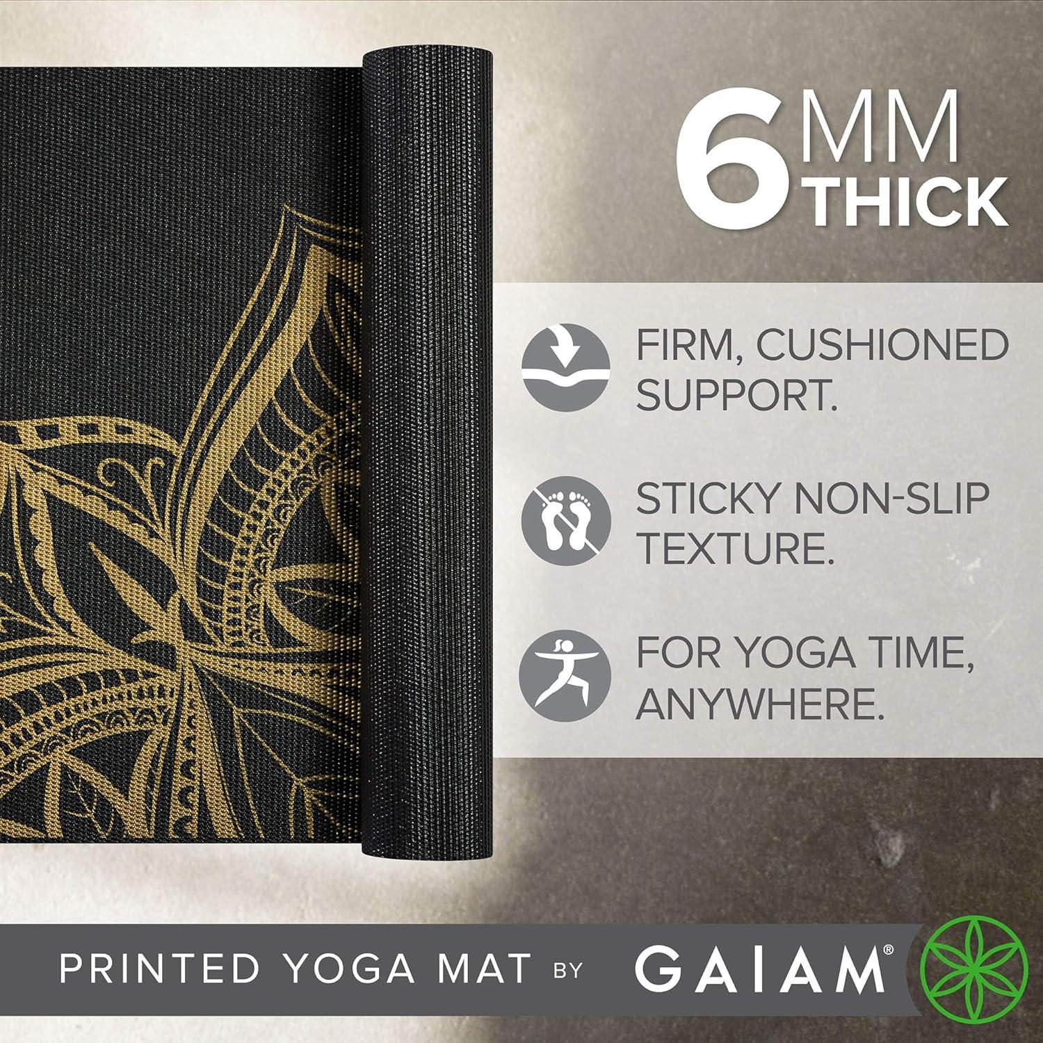 imageGaiam Yoga Mat Premium 6mm Print Extra Thick Non Slip Exercise amp Fitness Mat for All Types of Yoga Pilates amp Floor Workouts 68L x 24W x 6mm ThickMetallic