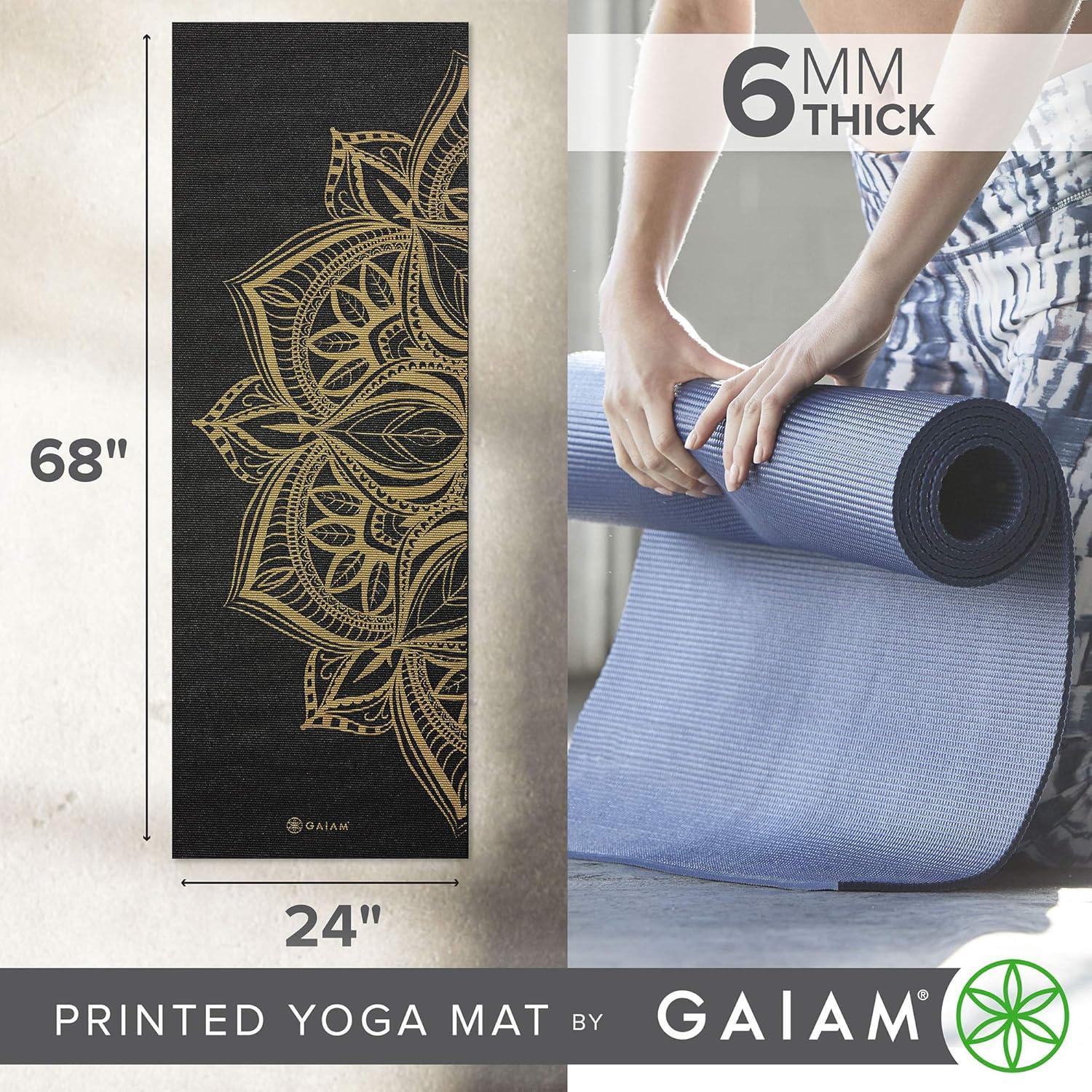 imageGaiam Yoga Mat Premium 6mm Print Extra Thick Non Slip Exercise amp Fitness Mat for All Types of Yoga Pilates amp Floor Workouts 68L x 24W x 6mm ThickMetallic