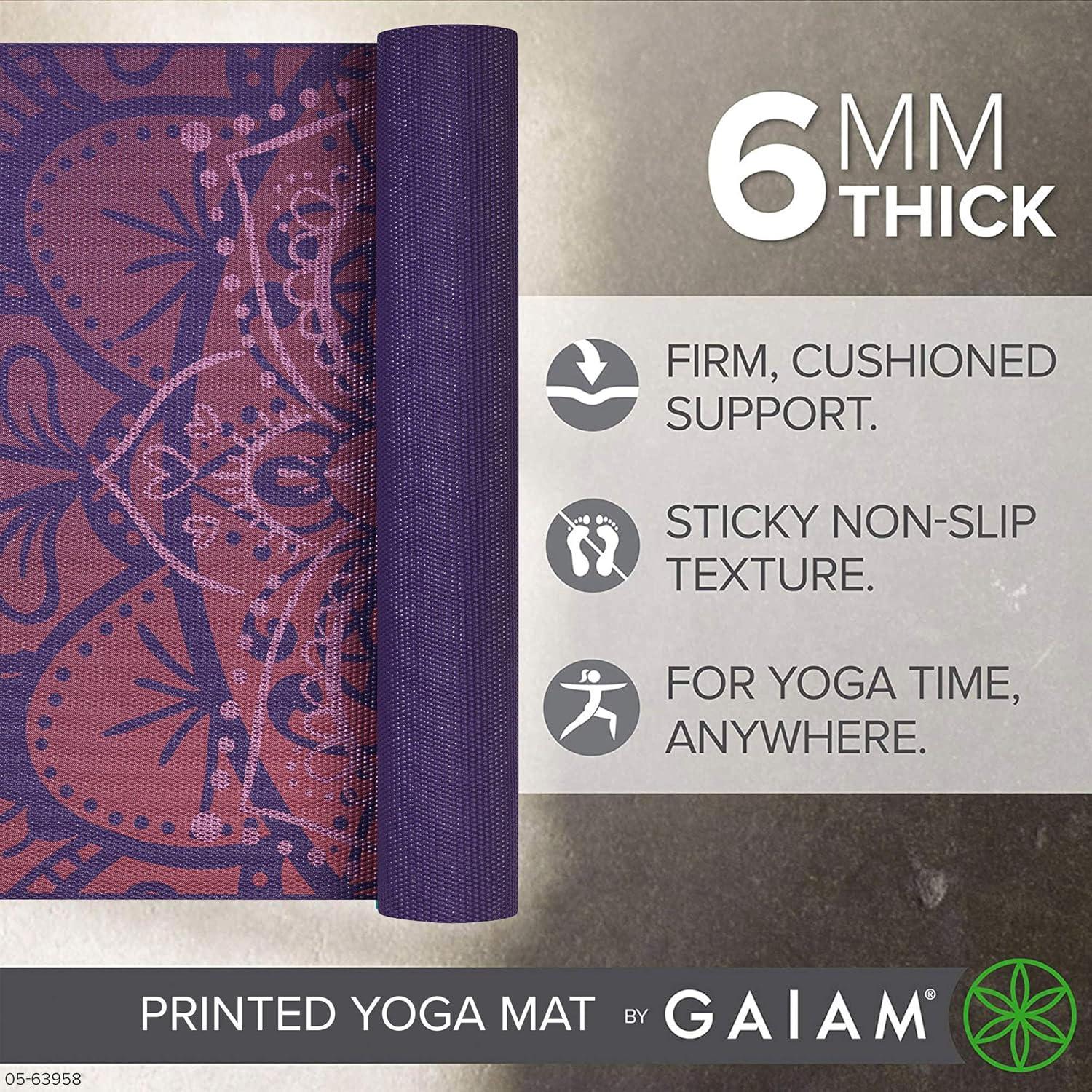 imageGaiam Yoga Mat  Premium 6mm Print Extra Thick Non Slip Exercise amp Fitness Mat for All Types of Yoga Pilates amp Floor Workouts 68L x 24W x 6mm ThickAthenian Rose