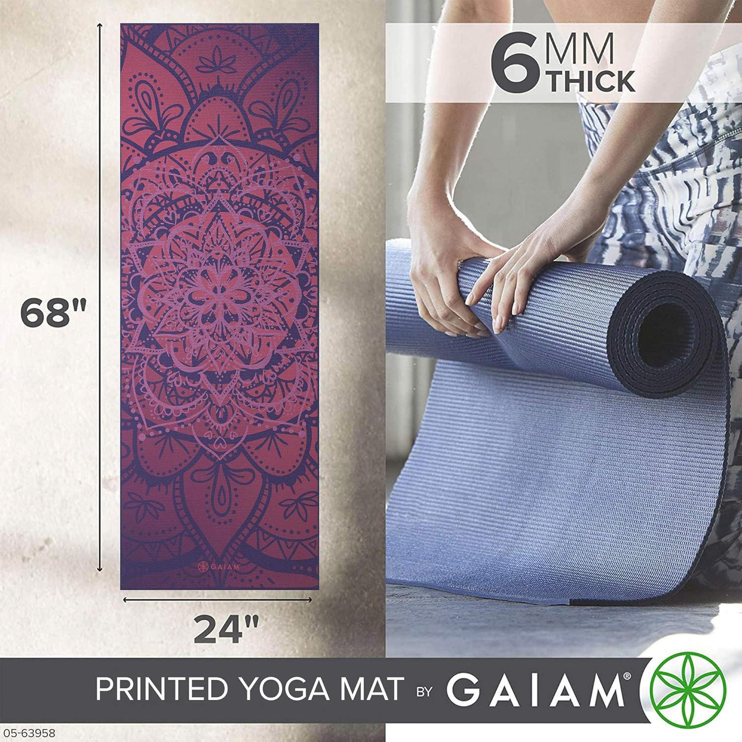 imageGaiam Yoga Mat  Premium 6mm Print Extra Thick Non Slip Exercise amp Fitness Mat for All Types of Yoga Pilates amp Floor Workouts 68L x 24W x 6mm ThickAthenian Rose