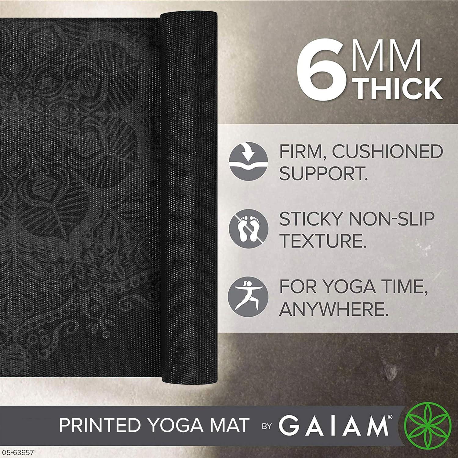 imageGaiam Yoga Mat Premium 6mm Print Extra Thick Non Slip Exercise amp Fitness Mat for All Types of Yoga Pilates amp Floor Workouts 68L x 24W x 6mm ThickMidnight Mandala