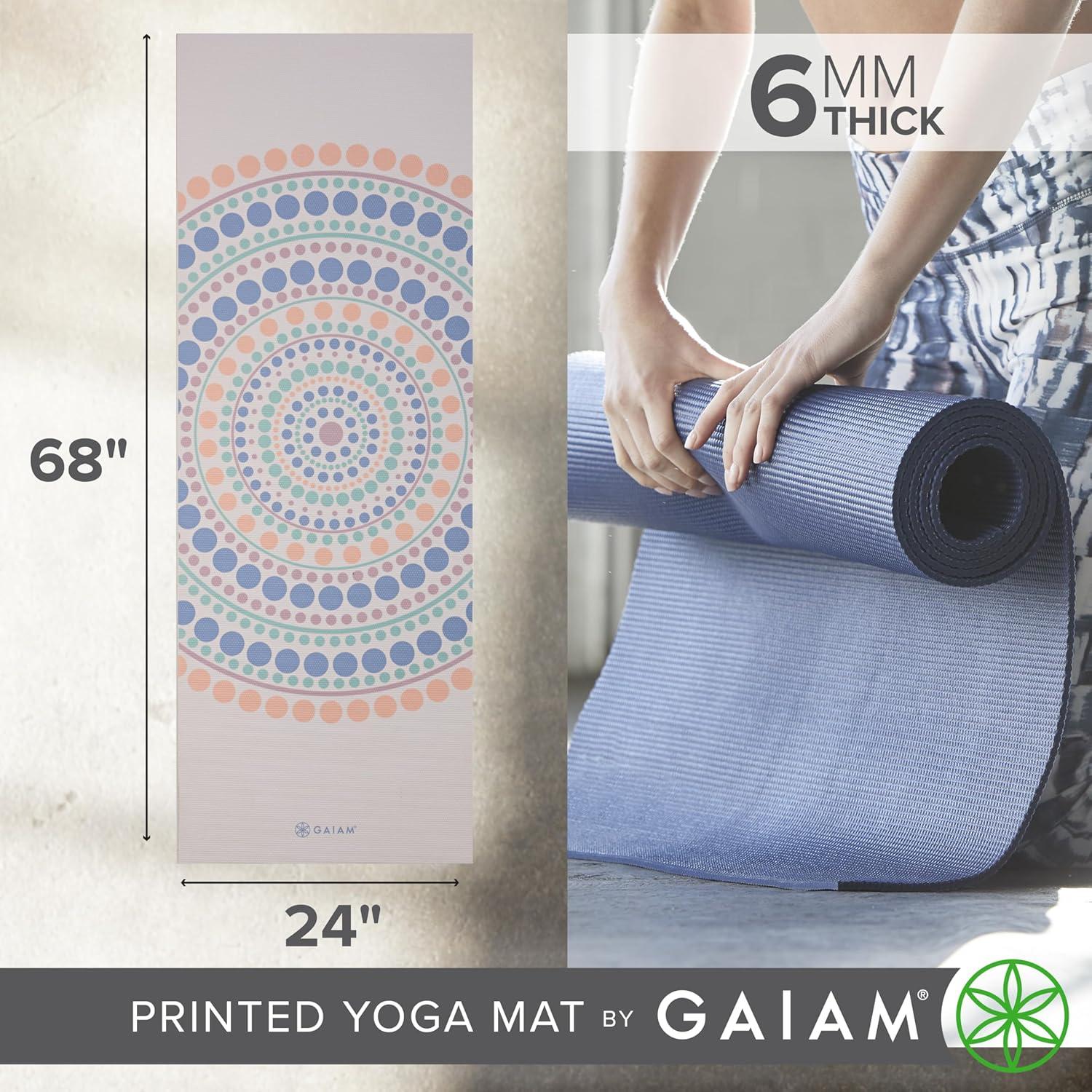 imageGaiam Yoga Mat  Premium 6mm Print Extra Thick Non Slip Exercise amp Fitness Mat for All Types of Yoga Pilates amp Floor Workouts 68L x 24W x 6mm ThickRainbow Trance