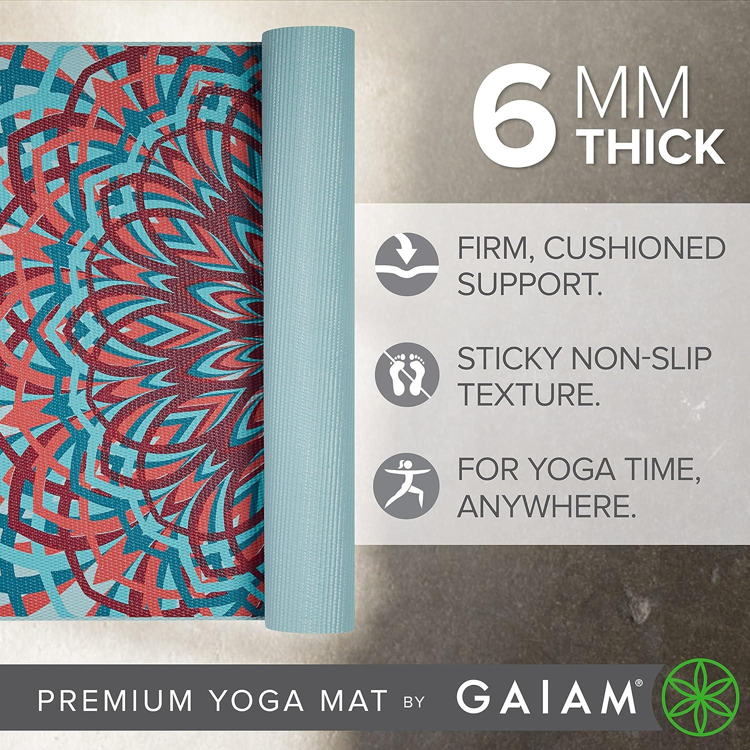 imageGaiam Yoga Mat Premium 6mm Print Extra Thick Non Slip Exercise amp Fitness Mat for All Types of Yoga Pilates amp Floor Workouts 68L x 24W x 6mm ThickSantorini