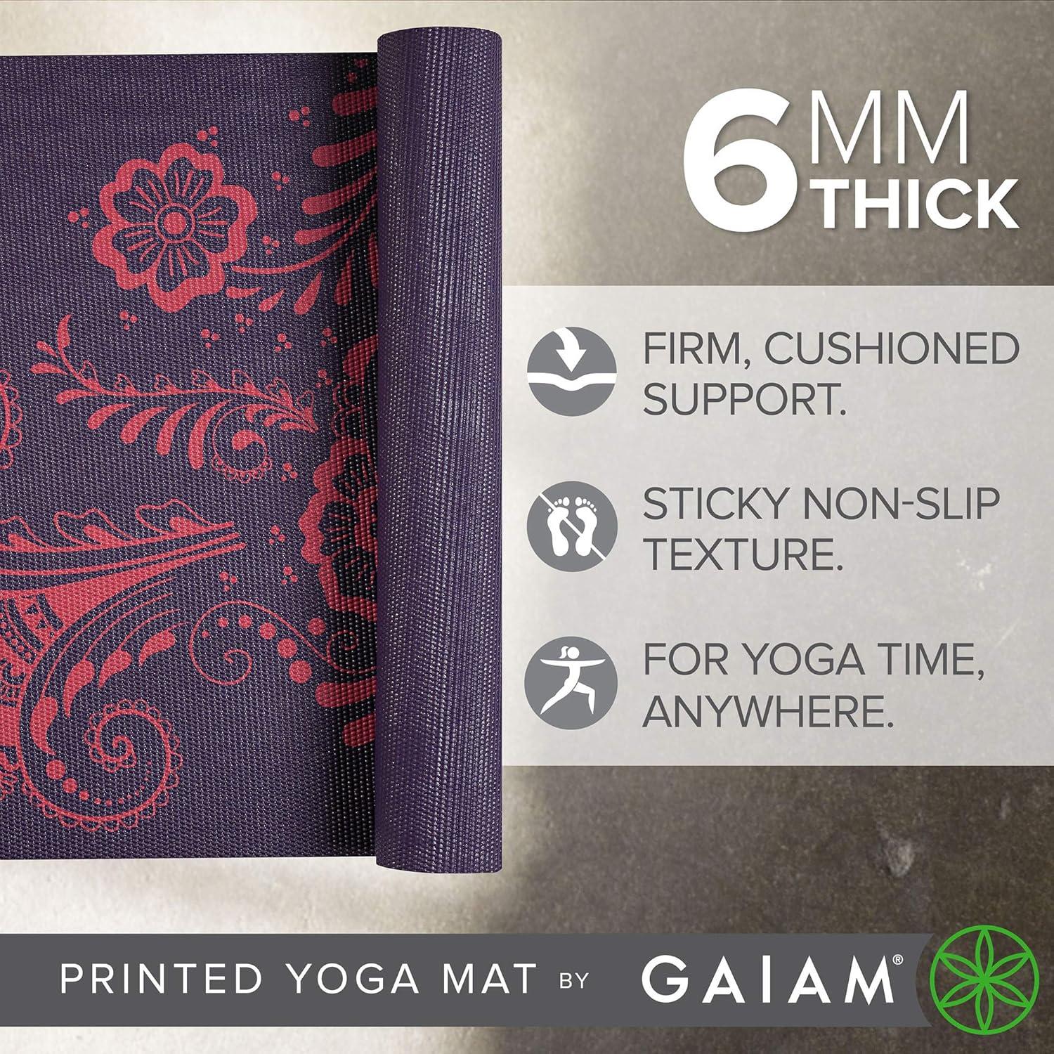 imageGaiam Yoga Mat Premium 6mm Print Extra Thick Non Slip Exercise amp Fitness Mat for All Types of Yoga Pilates amp Floor Workouts 68L x 24W x 6mm ThickAubergine Swirl
