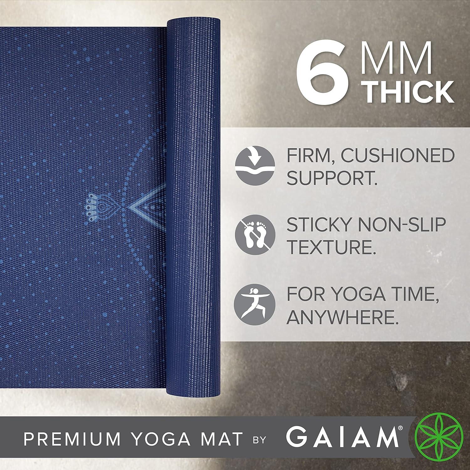 imageGaiam Yoga Mat Premium 6mm Print Extra Thick Non Slip Exercise amp Fitness Mat for All Types of Yoga Pilates amp Floor Workouts 68L x 24W x 6mm ThickCelestial Blue