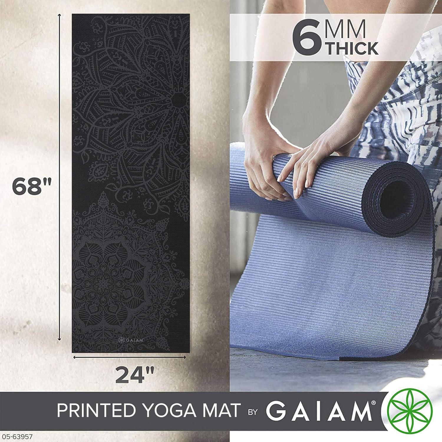 imageGaiam Yoga Mat Premium 6mm Print Extra Thick Non Slip Exercise amp Fitness Mat for All Types of Yoga Pilates amp Floor Workouts 68L x 24W x 6mm ThickMidnight Mandala