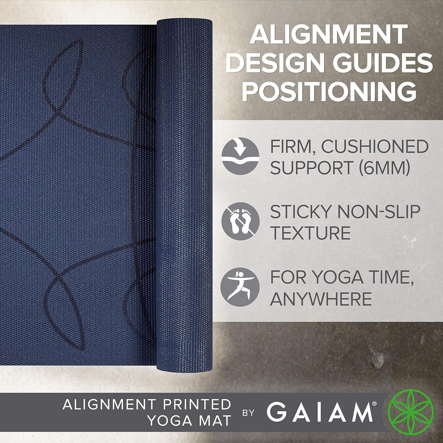 imageGaiam Yoga Mat Premium 6mm Print Extra Thick Non Slip Exercise amp Fitness Mat for All Types of Yoga Pilates amp Floor Workouts 68L x 24W x 6mm ThickAlignment Print Ink