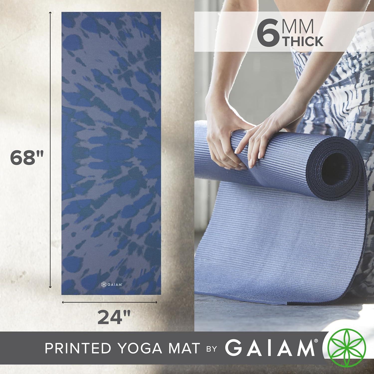 imageGaiam Yoga Mat Premium 6mm Print Extra Thick Non Slip Exercise amp Fitness Mat for All Types of Yoga Pilates amp Floor Workouts 68L x 24W x 6mm ThickTie Dye Blast