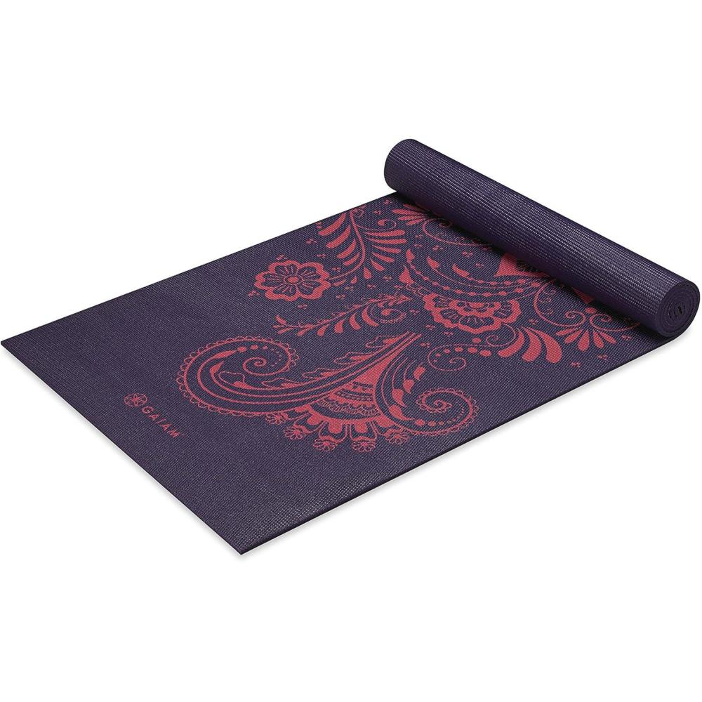 imageGaiam Yoga Mat Premium 6mm Print Extra Thick Non Slip Exercise amp Fitness Mat for All Types of Yoga Pilates amp Floor Workouts 68L x 24W x 6mm ThickAubergine Swirl