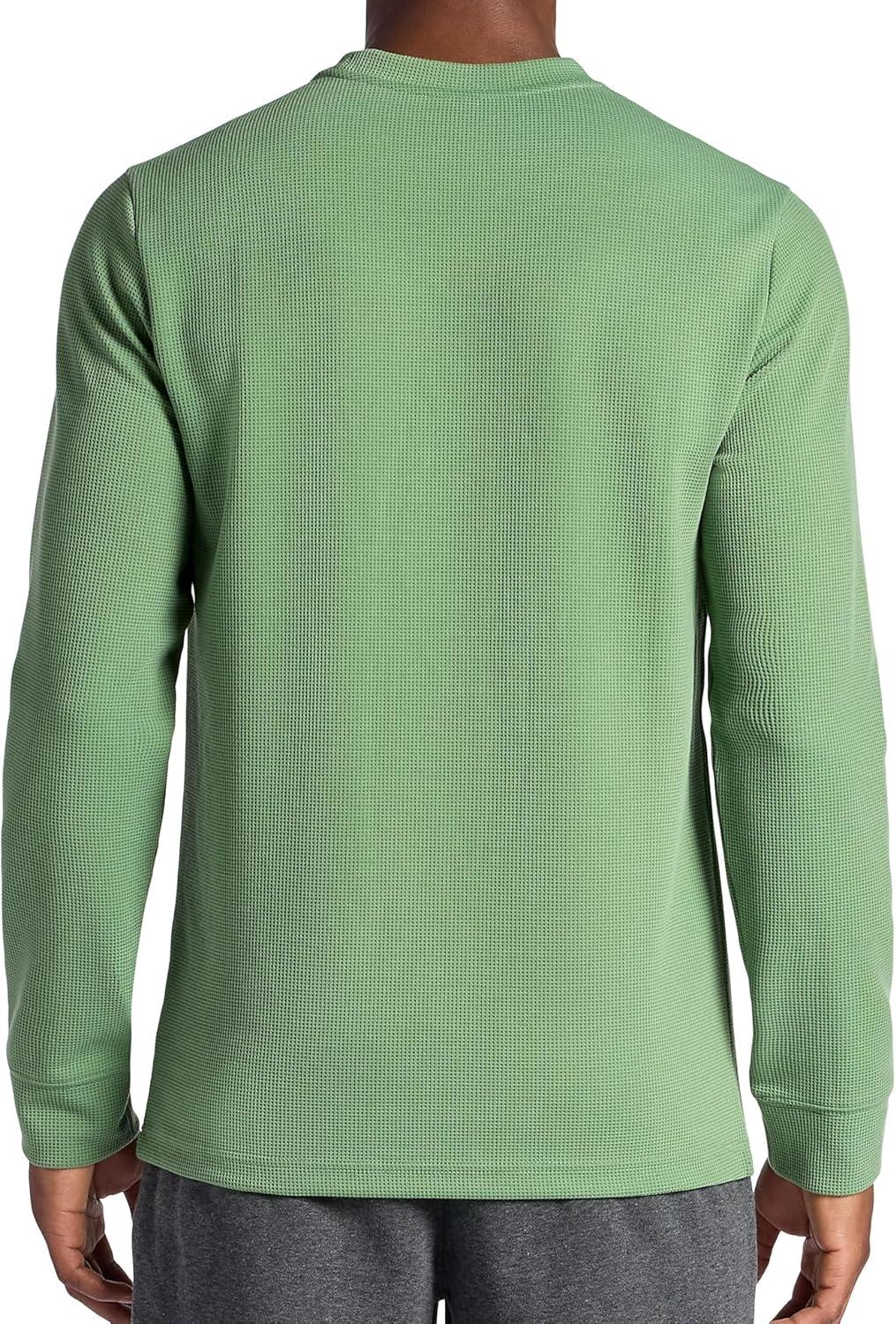 imageGaiam Mens Cozy amp Cool Long Sleeve Crewneck Top Standard Fit Stretch Midweight Micro Waffle Jacquard MaterialLoden Frost