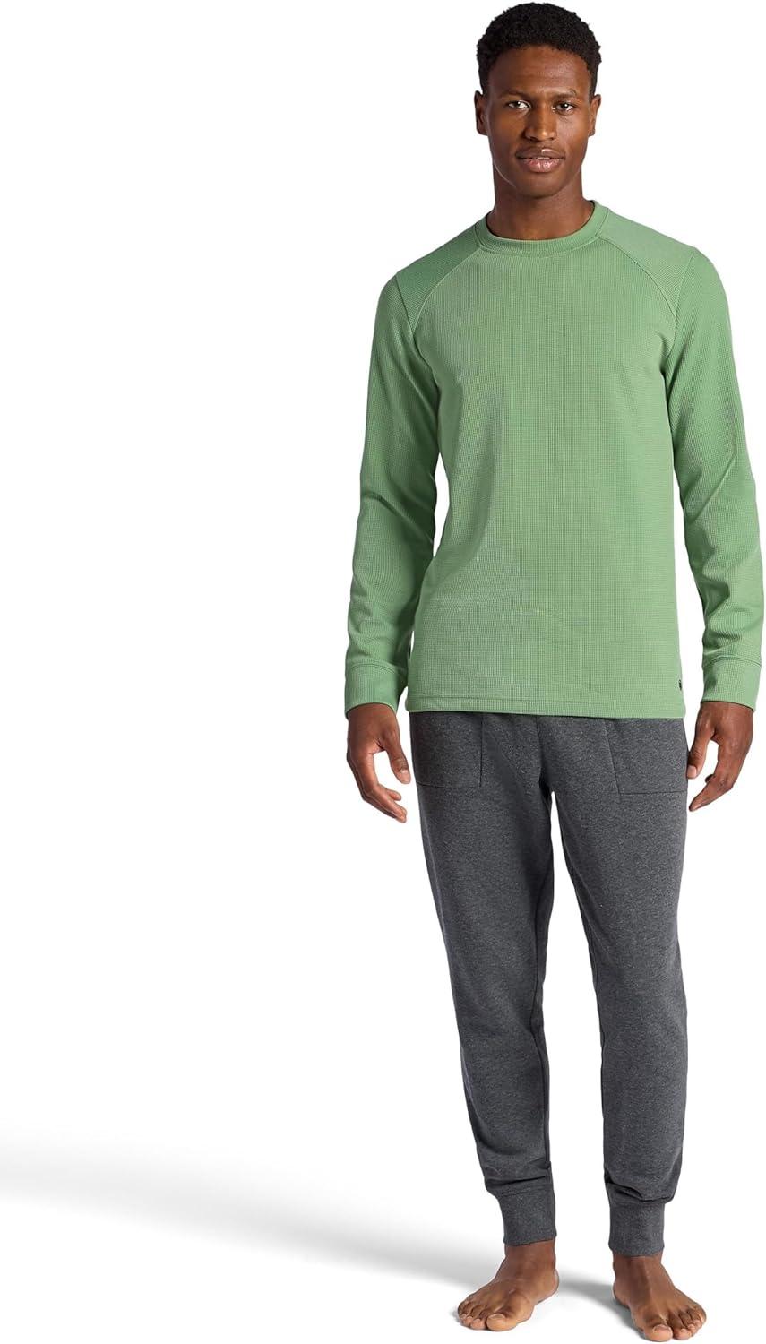 imageGaiam Mens Cozy amp Cool Long Sleeve Crewneck Top Standard Fit Stretch Midweight Micro Waffle Jacquard MaterialLoden Frost