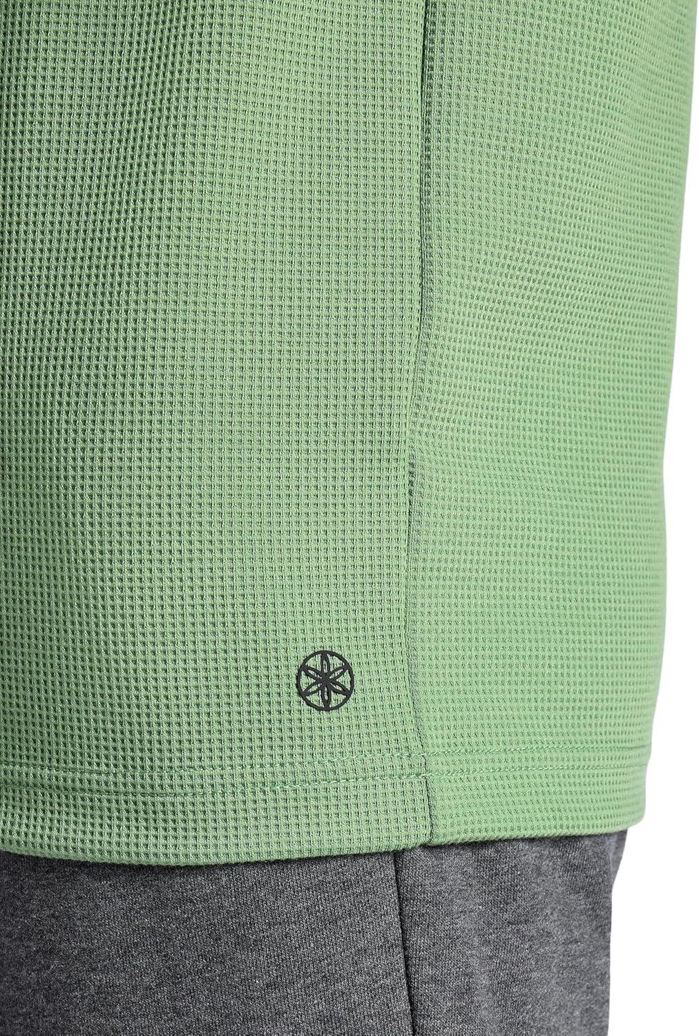 imageGaiam Mens Cozy amp Cool Long Sleeve Crewneck Top Standard Fit Stretch Midweight Micro Waffle Jacquard MaterialLoden Frost