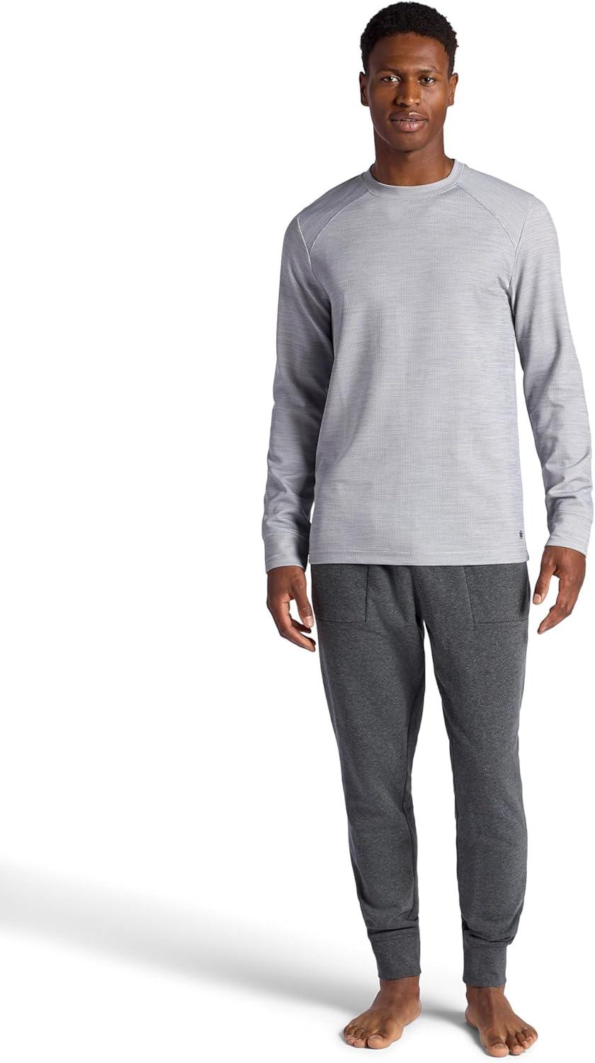 imageGaiam Mens Cozy amp Cool Long Sleeve Crewneck Top Standard Fit Stretch Midweight Micro Waffle Jacquard MaterialSleet Heather