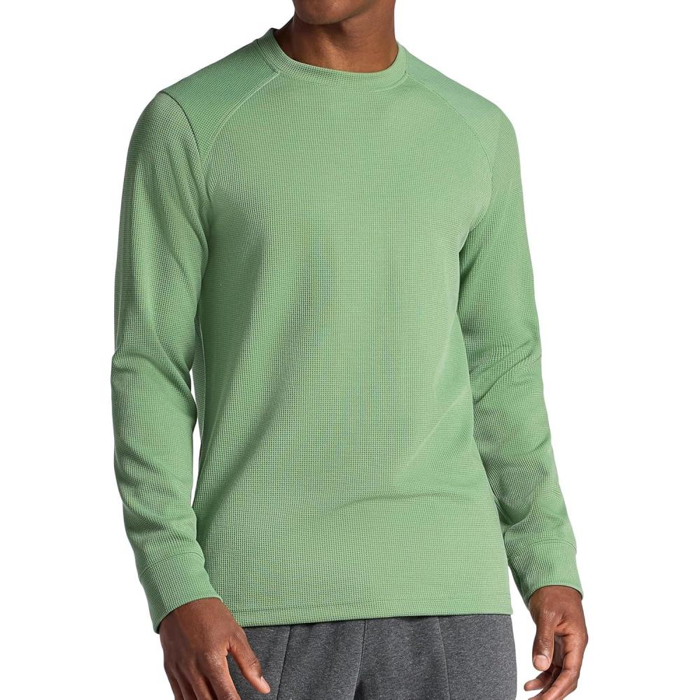 imageGaiam Mens Cozy amp Cool Long Sleeve Crewneck Top Standard Fit Stretch Midweight Micro Waffle Jacquard MaterialLoden Frost